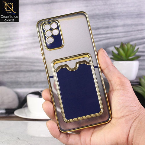 Infinix Note 10 Cover - Blue - Semi Transparent Golden Electroplated Soft Border Camera Protection Case With Card Holder