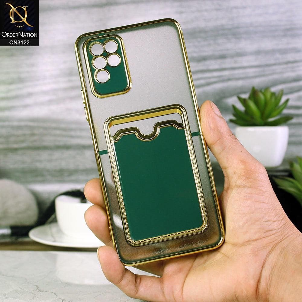 Infinix Note 10 Cover - Dark Green - Semi Transparent Golden Electroplated Soft Border Camera Protection Case With Card Holder