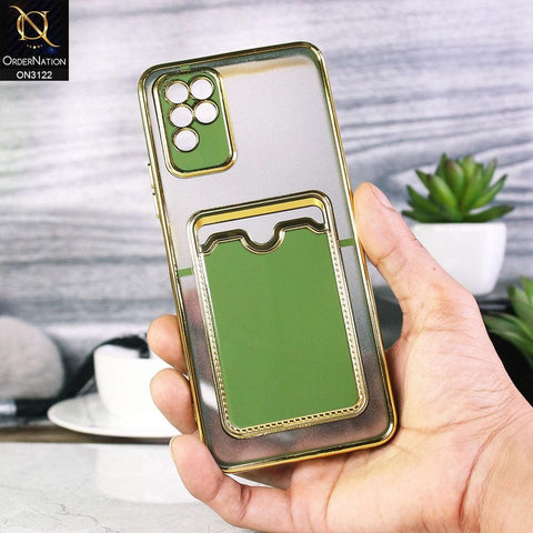 Infinix Note 10 Cover - Light Green - Semi Transparent Golden Electroplated Soft Border Camera Protection Case With Card Holder