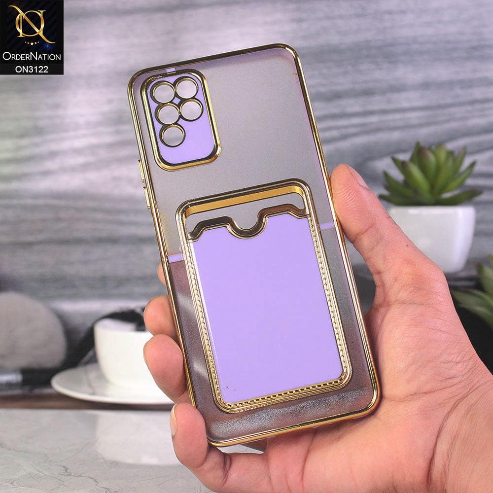 Infinix Note 10 Cover - Purple - Semi Transparent Golden Electroplated Soft Border Camera Protection Case With Card Holder