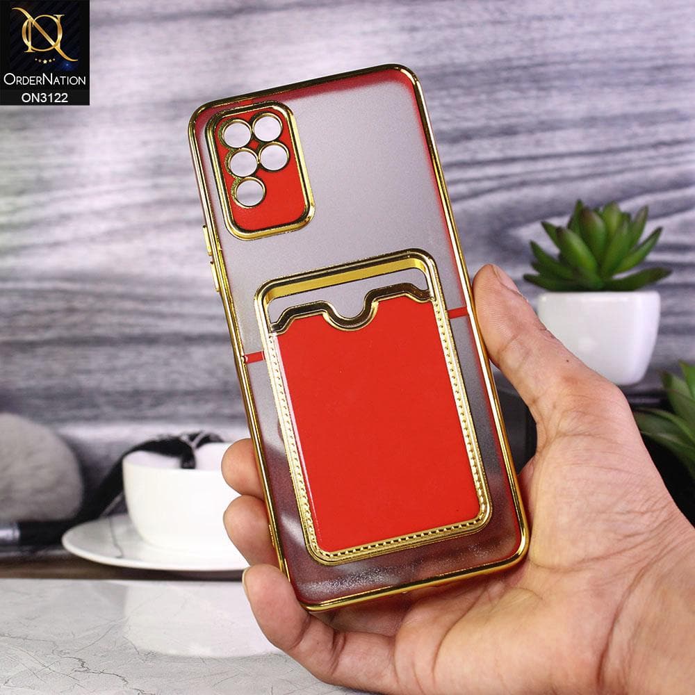 Infinix Note 10 Cover - Red - Semi Transparent Golden Electroplated Soft Border Camera Protection Case With Card Holder