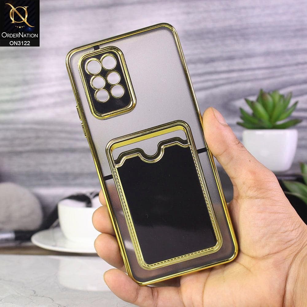 Infinix Note 10 Pro Cover - Black - Semi Transparent Golden Electroplated Soft Border Camera Protection Case With Card Holder