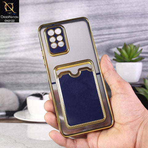 Infinix Note 10 Pro Cover - Blue - Semi Transparent Golden Electroplated Soft Border Camera Protection Case With Card Holder