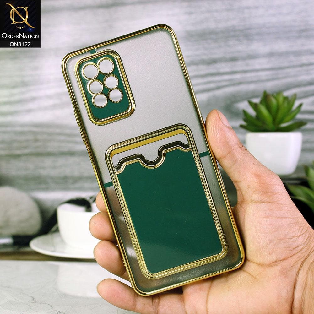 Infinix Note 10 Pro Cover - Dark Green - Semi Transparent Golden Electroplated Soft Border Camera Protection Case With Card Holder