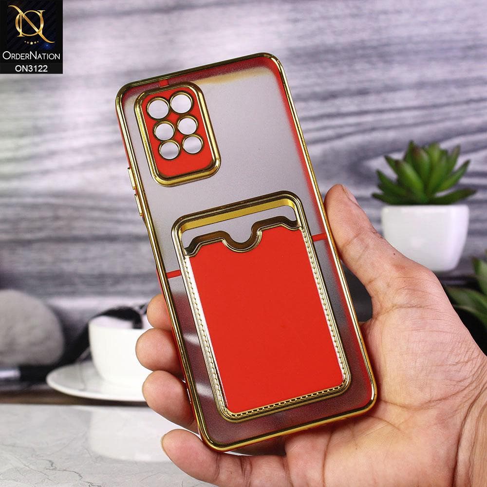 Infinix Note 10 Pro Cover - Red - Semi Transparent Golden Electroplated Soft Border Camera Protection Case With Card Holder