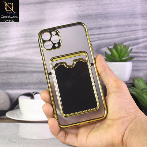 iPhone 11 Pro Max Cover - Black - Semi Transparent Golden Electroplated Soft Border Camera Protection Case With Card Holder