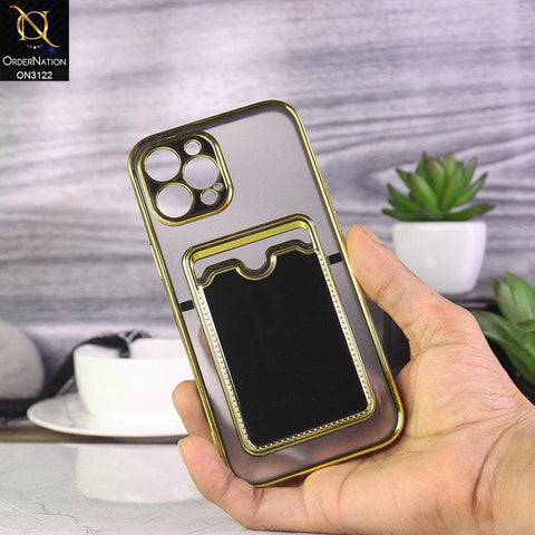 iPhone 12 Pro Max Cover - Black - Semi Transparent Golden Electroplated Soft Border Camera Protection Case With Card Holder
