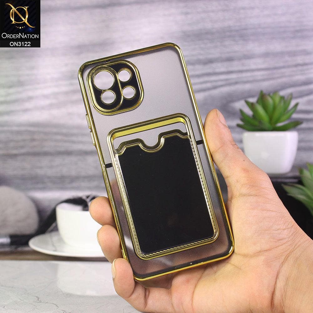 Xiaomi Mi 11 Lite Cover - Black - Semi Transparent Golden Electroplated Soft Border Camera Protection Case With Card Holder