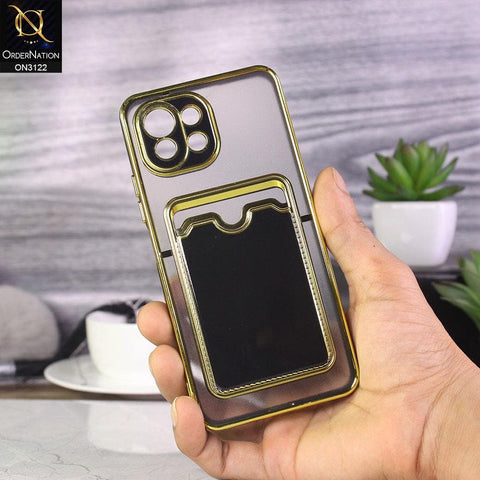Xiaomi Mi 11 Lite Cover - Black - Semi Transparent Golden Electroplated Soft Border Camera Protection Case With Card Holder