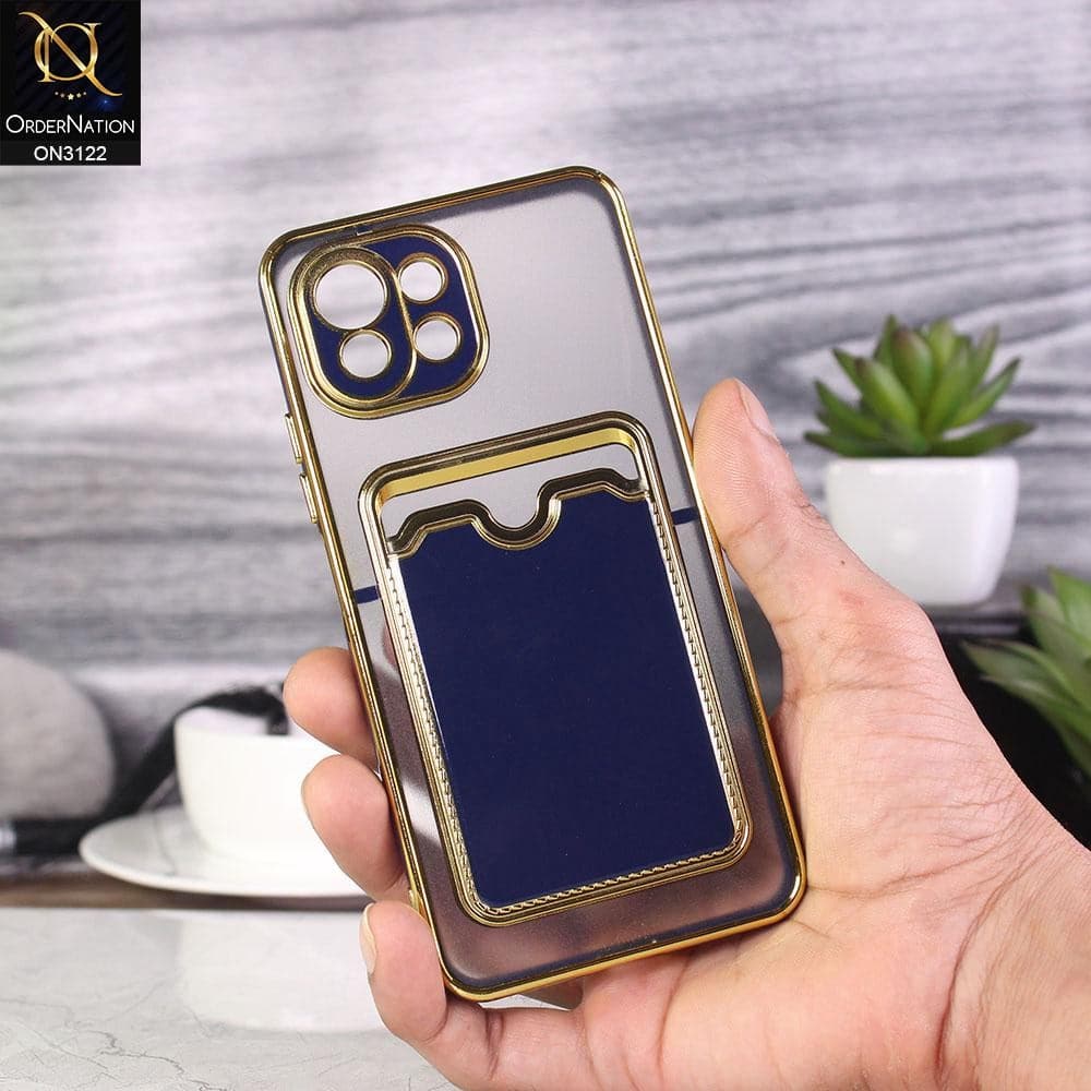 Xiaomi Mi 11 Lite Cover - Blue - Semi Transparent Golden Electroplated Soft Border Camera Protection Case With Card Holder