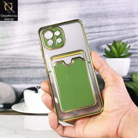 Xiaomi Mi 11 Lite Cover - Light Green - Semi Transparent Golden Electroplated Soft Border Camera Protection Case With Card Holder