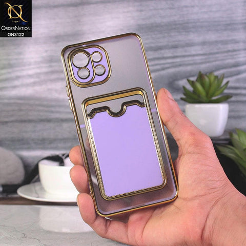Xiaomi Mi 11 Lite Cover - Purple - Semi Transparent Golden Electroplated Soft Border Camera Protection Case With Card Holder