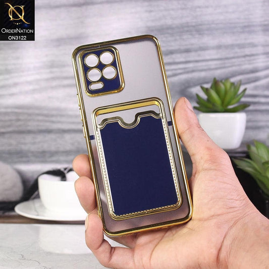Realme 8 Pro Cover - Blue - Semi Transparent Golden Electroplated Soft Border Camera Protection Case With Card Holder