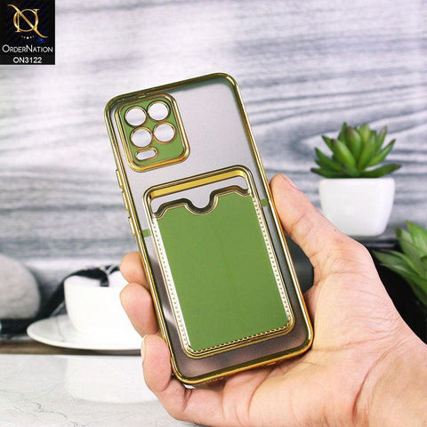 Realme 8 Pro Cover - Light Green - Semi Transparent Golden Electroplated Soft Border Camera Protection Case With Card Holder
