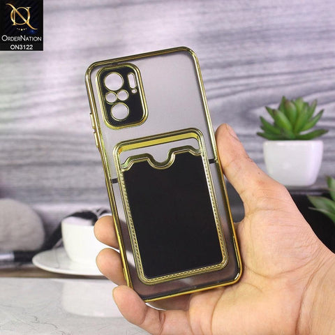Xiaomi Redmi Note 10S Cover - Black - Semi Transparent Golden Electroplated Soft Border Camera Protection Case With Card Holder