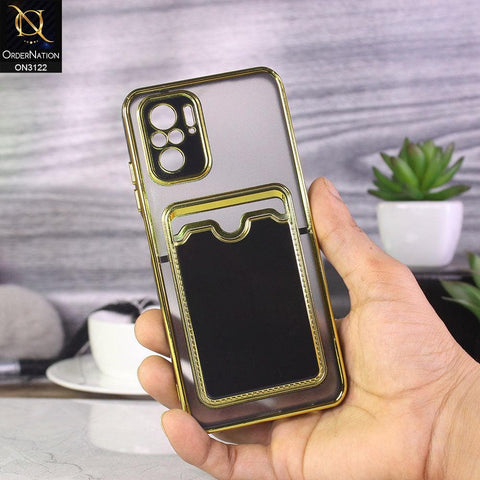 Xiaomi Redmi Note 10 4G Cover - Black - Semi Transparent Golden Electroplated Soft Border Camera Protection Case With Card Holder