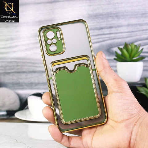 Xiaomi Redmi Note 10S Cover - Light Green - Semi Transparent Golden Electroplated Soft Border Camera Protection Case With Card Holder