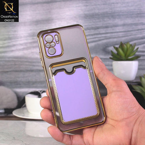 Xiaomi Redmi Note 10S Cover - Purple - Semi Transparent Golden Electroplated Soft Border Camera Protection Case With Card Holder