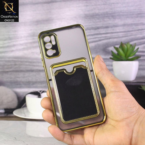 Xiaomi Redmi Note 10 5G Cover - Black - Semi Transparent Golden Electroplated Soft Border Camera Protection Case With Card Holder