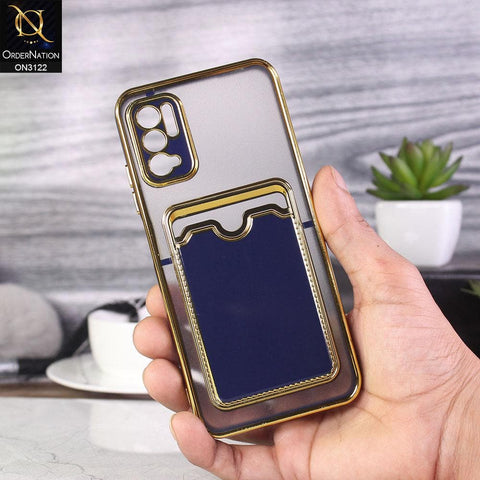 Xiaomi Redmi Note 10 5G Cover - Blue - Semi Transparent Golden Electroplated Soft Border Camera Protection Case With Card Holder