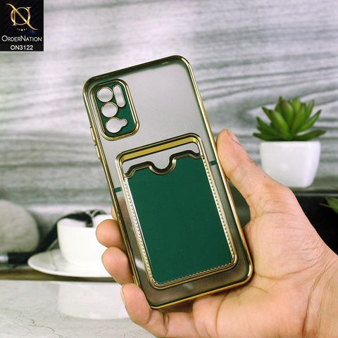 Xiaomi Redmi Note 10 5G Cover - Dark Green - Semi Transparent Golden Electroplated Soft Border Camera Protection Case With Card Holder
