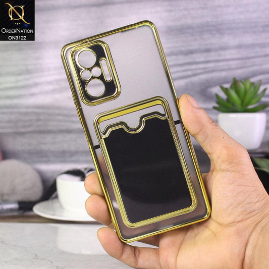 Xiaomi Redmi Note 10 Pro 4G Cover - Black - Semi Transparent Golden Electroplated Soft Border Camera Protection Case With Card Holder