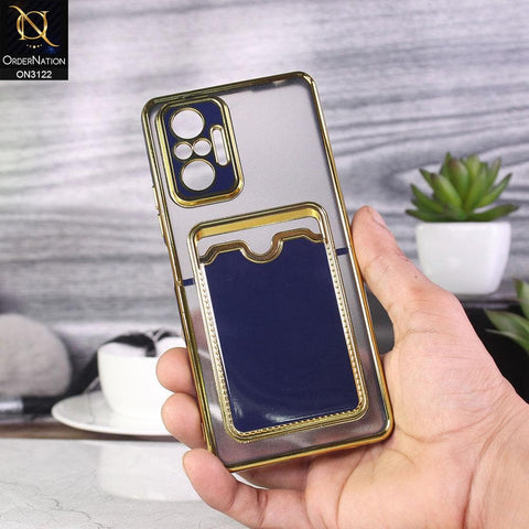 Xiaomi Redmi Note 10 Pro Max Cover - Blue - Semi Transparent Golden Electroplated Soft Border Camera Protection Case With Card Holder