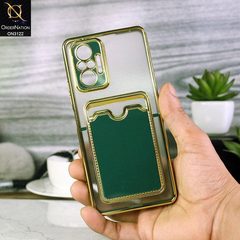 Xiaomi Redmi Note 10 Pro Max Cover - Dark Green - Semi Transparent Golden Electroplated Soft Border Camera Protection Case With Card Holder