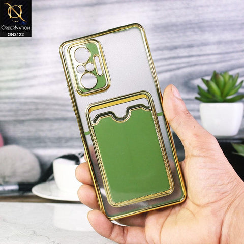Xiaomi Redmi Note 10 Pro 4G Cover - Light Green - Semi Transparent Golden Electroplated Soft Border Camera Protection Case With Card Holder