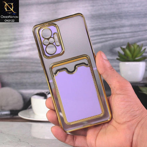 Xiaomi Redmi Note 10 Pro 4G Cover - Purple - Semi Transparent Golden Electroplated Soft Border Camera Protection Case With Card Holder