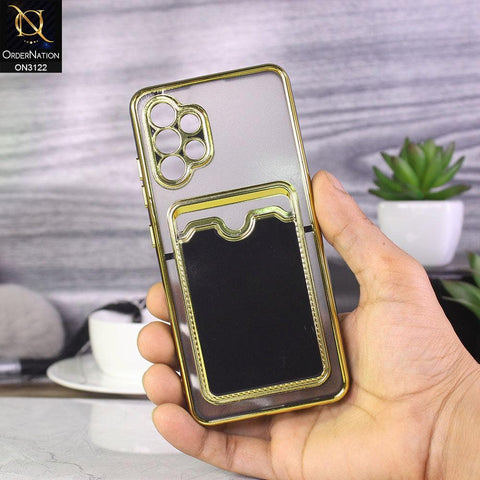 Samsung Galaxy A32 4G Cover - Black - Semi Transparent Golden Electroplated Soft Border Camera Protection Case With Card Holder