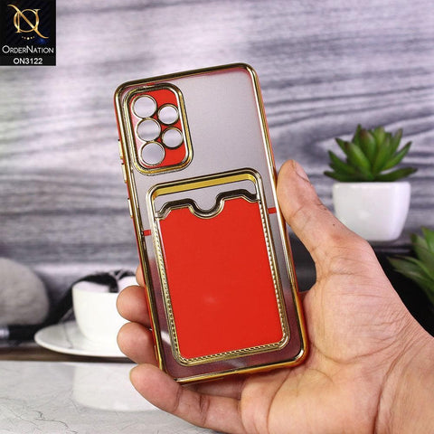 Samsung Galaxy A52s 5G Cover - Red - Semi Transparent Golden Electroplated Soft Border Camera Protection Case With Card Holder