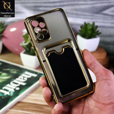 Samsung Galaxy A72 Cover - Black - Semi Transparent Golden Electroplated Soft Border Camera Protection Case With Card Holder