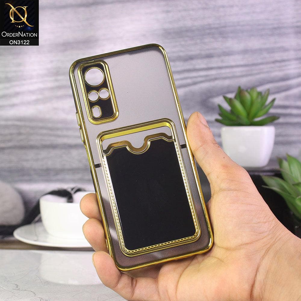 Vivo Y51a Cover - Black - Semi Transparent Golden Electroplated Soft Border Camera Protection Case With Card Holder