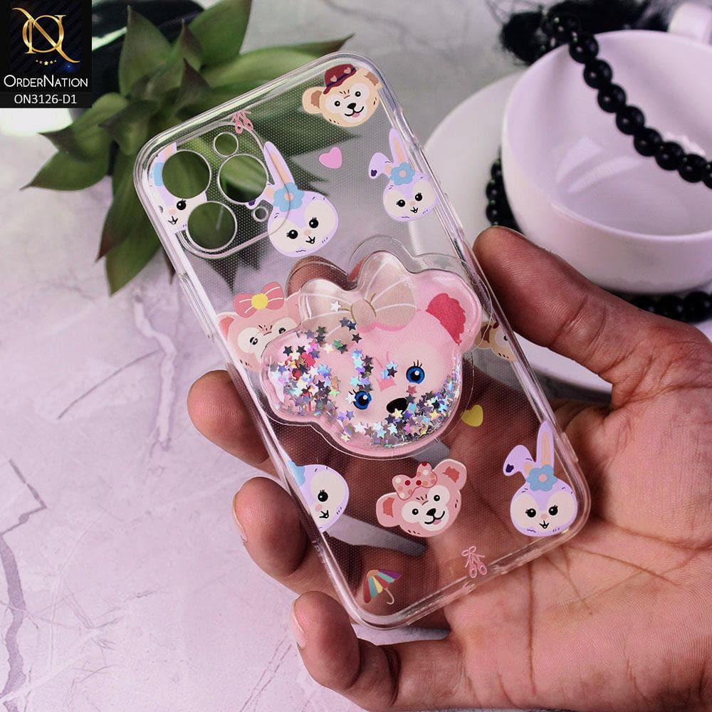 iPhone 11 Pro Max Cover - Design 1 - Cute Cartoon Duffy Soft Transparent Silicone Case with Matching Mobile Holder