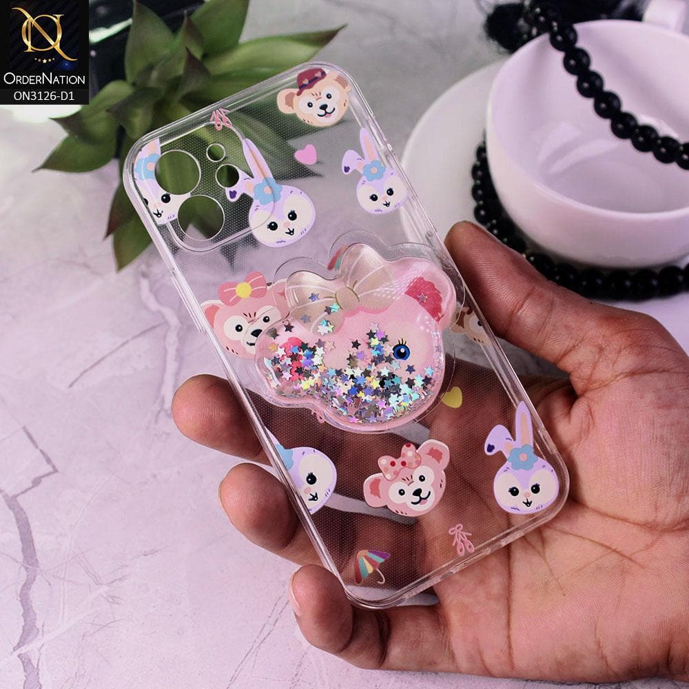 iPhone 12 Cover - Design 1 - Cute Cartoon Duffy Soft Transparent Silicone Case with Matching Mobile Holder