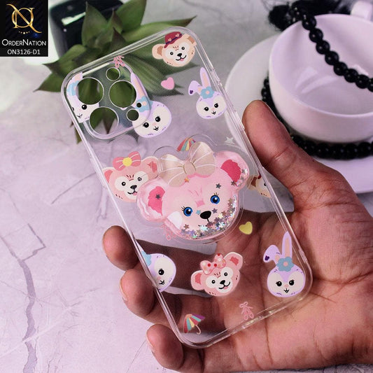 iPhone 12 Pro Max Cover - Design 1 - Cute Cartoon Duffy Soft Transparent Silicone Case with Matching Mobile Holder