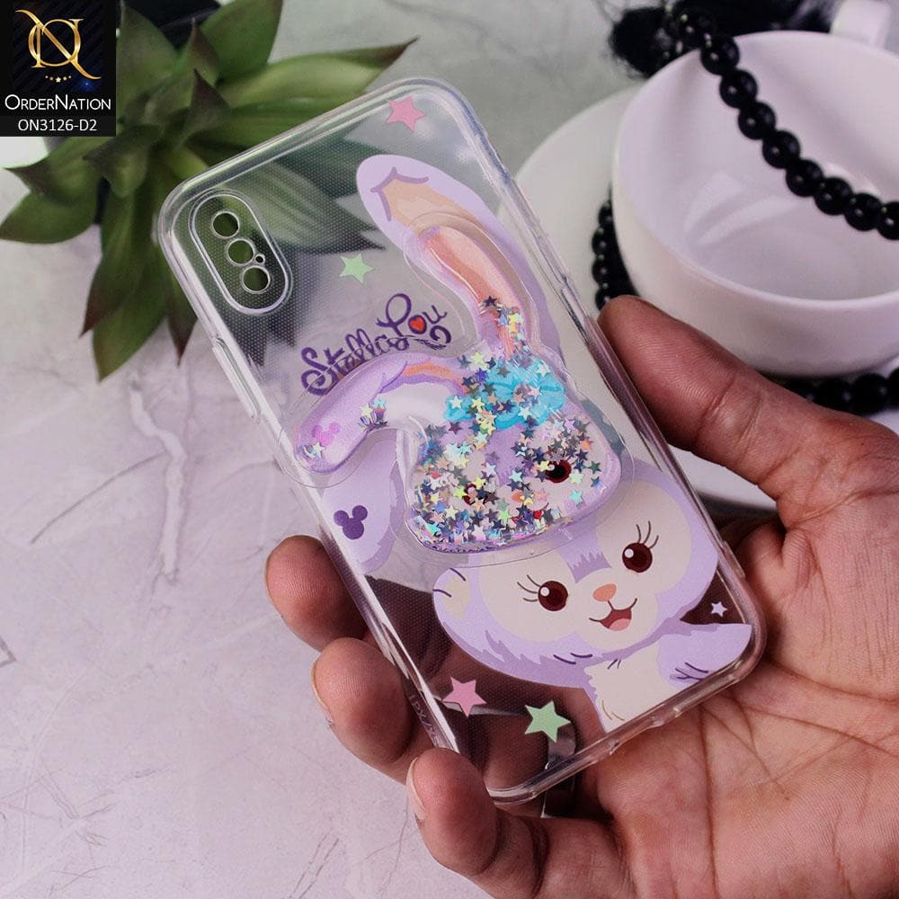 iPhone XS / X Cover - Design 2 - Cute Cartoon Duffy Soft Transparent Silicone Case with Matching Mobile Holder