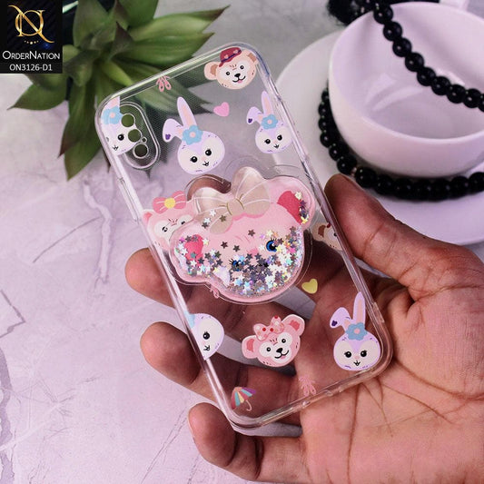 iPhone XS Max Cover - Design 1 - Cute Cartoon Duffy Soft Transparent Silicone Case with Matching Mobile Holder