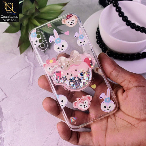 iPhone XS Max Cover - Design 1 - Cute Cartoon Duffy Soft Transparent Silicone Case with Matching Mobile Holder