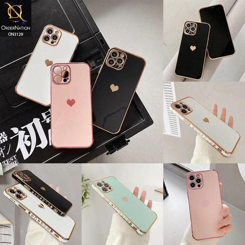 iPhone XR Cover - White - Electroplated Love Heart Soft Shiny Case