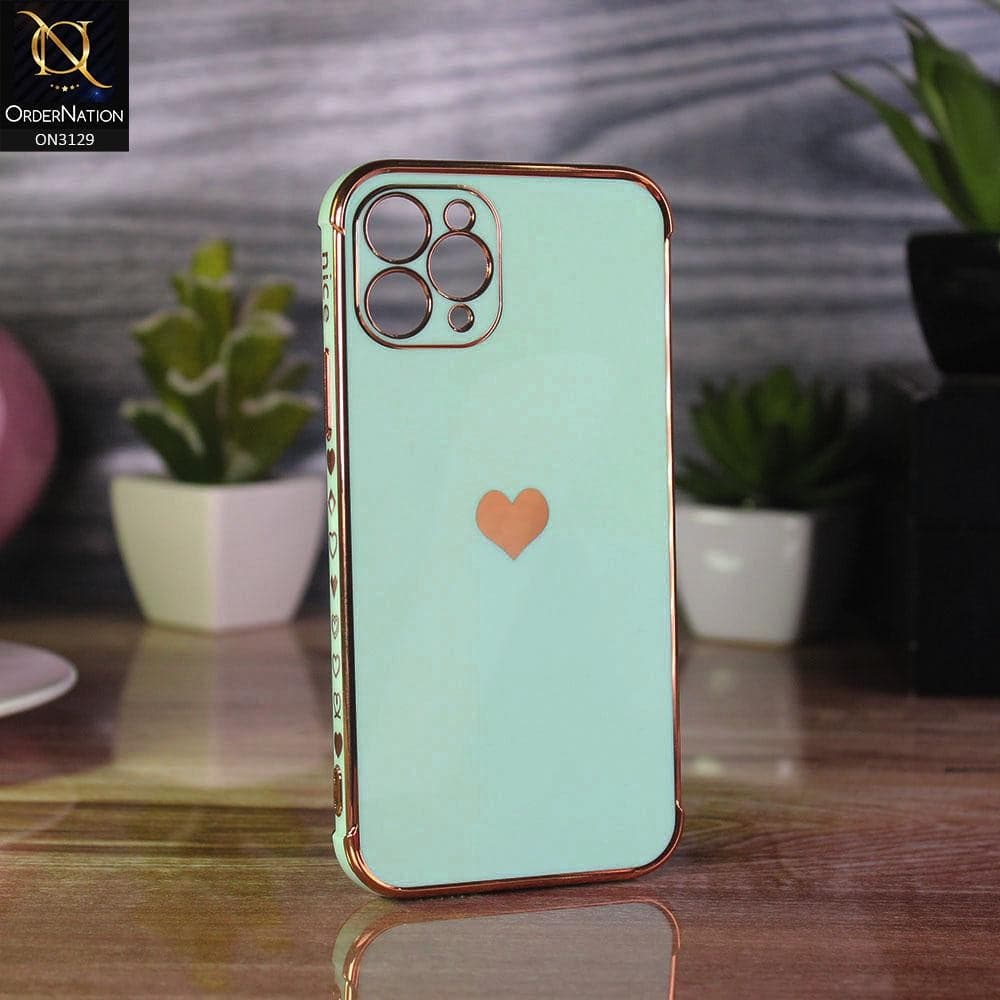 iPhone 11 Pro Cover - Mint Green - Electroplated Love Heart Soft Shiny Case