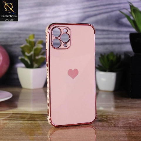 iPhone 11 Pro Cover - Rose Gold - Electroplated Love Heart Soft Shiny Case