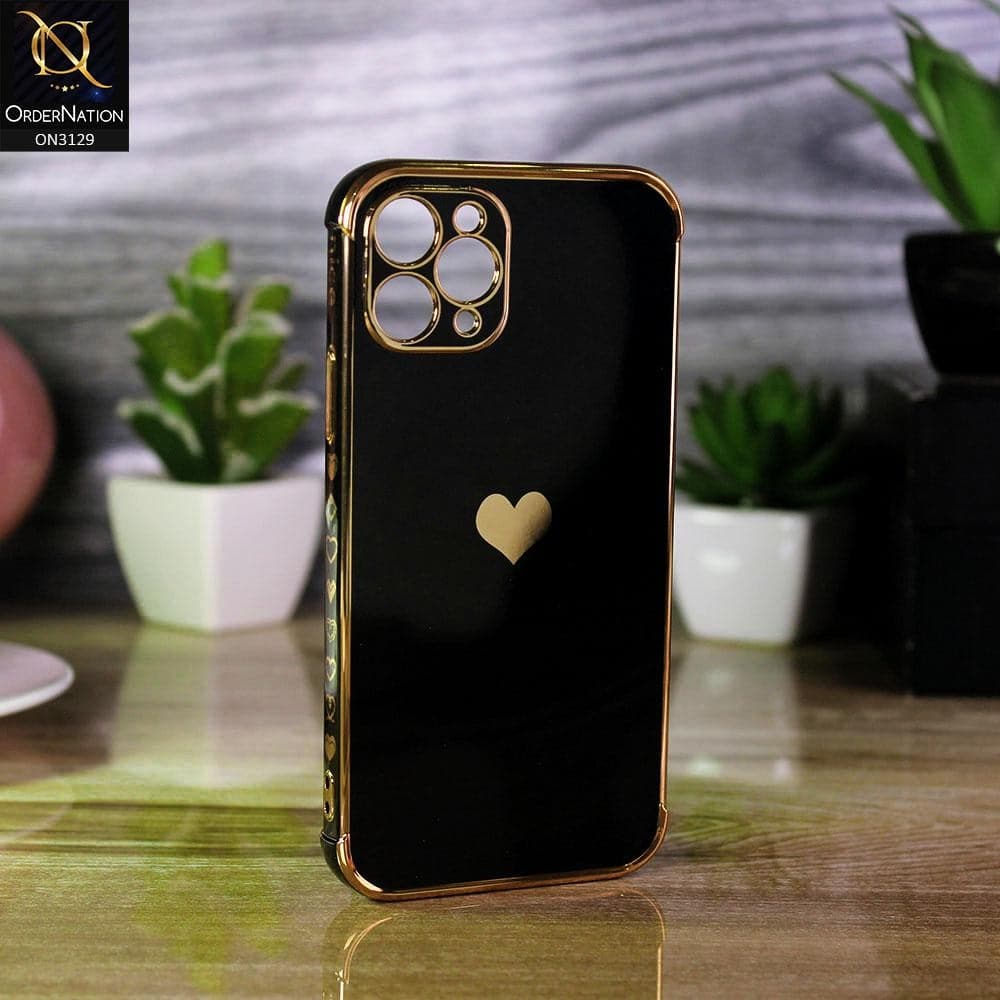 iPhone 11 Pro Max Cover - Black - Electroplated Love Heart Soft Shiny Case