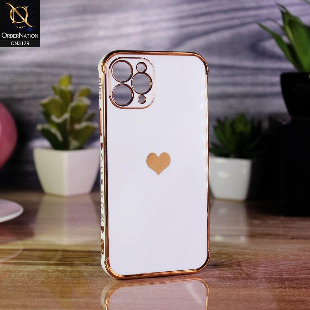 iPhone 11 Pro Max Cover - White - Electroplated Love Heart Soft Shiny Case