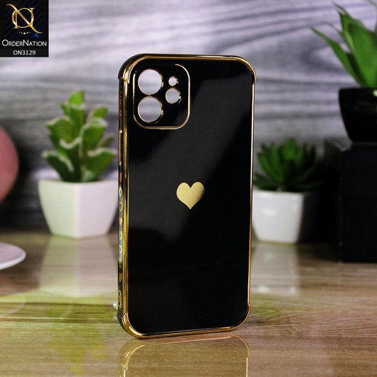 iPhone 12 Cover - Black - Electroplated Love Heart Soft Shiny Case