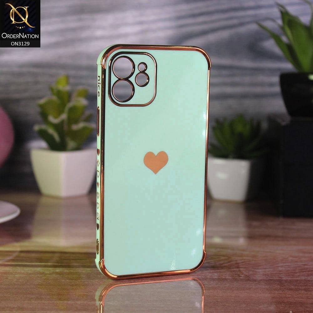 iPhone 12 Cover - Mint Green - Electroplated Love Heart Soft Shiny Case