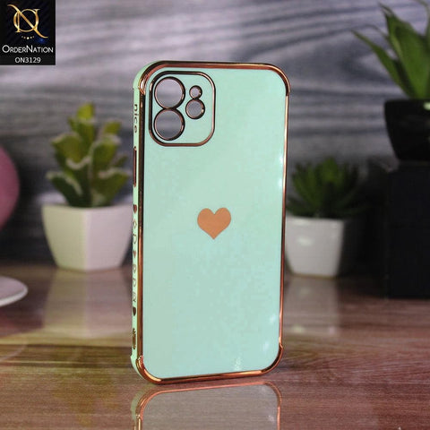 iPhone 12 Cover - Mint Green - Electroplated Love Heart Soft Shiny Case