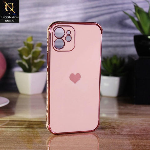 iPhone 12 Cover - Rose Gold - Electroplated Love Heart Soft Shiny Case
