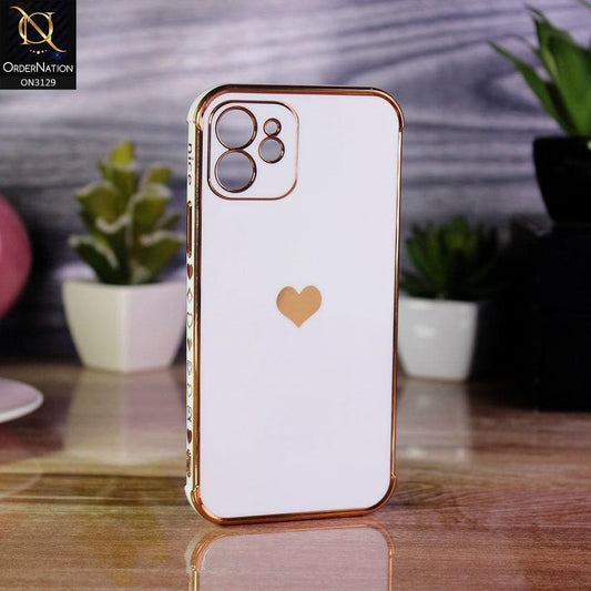 iPhone 12 Cover - White - Electroplated Love Heart Soft Shiny Case
